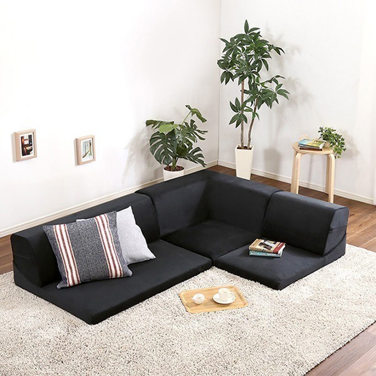 フロアソファ 3人掛け ロータイプ 起毛素材 日本製 5色 同色2セットLuculia-ルクリア