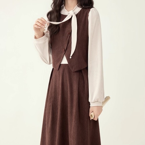 リボンネックドッキングAラインワンピ ・72959