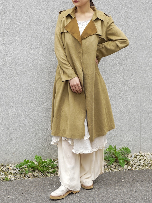 Vintage Suede Design Casual Trench Coat