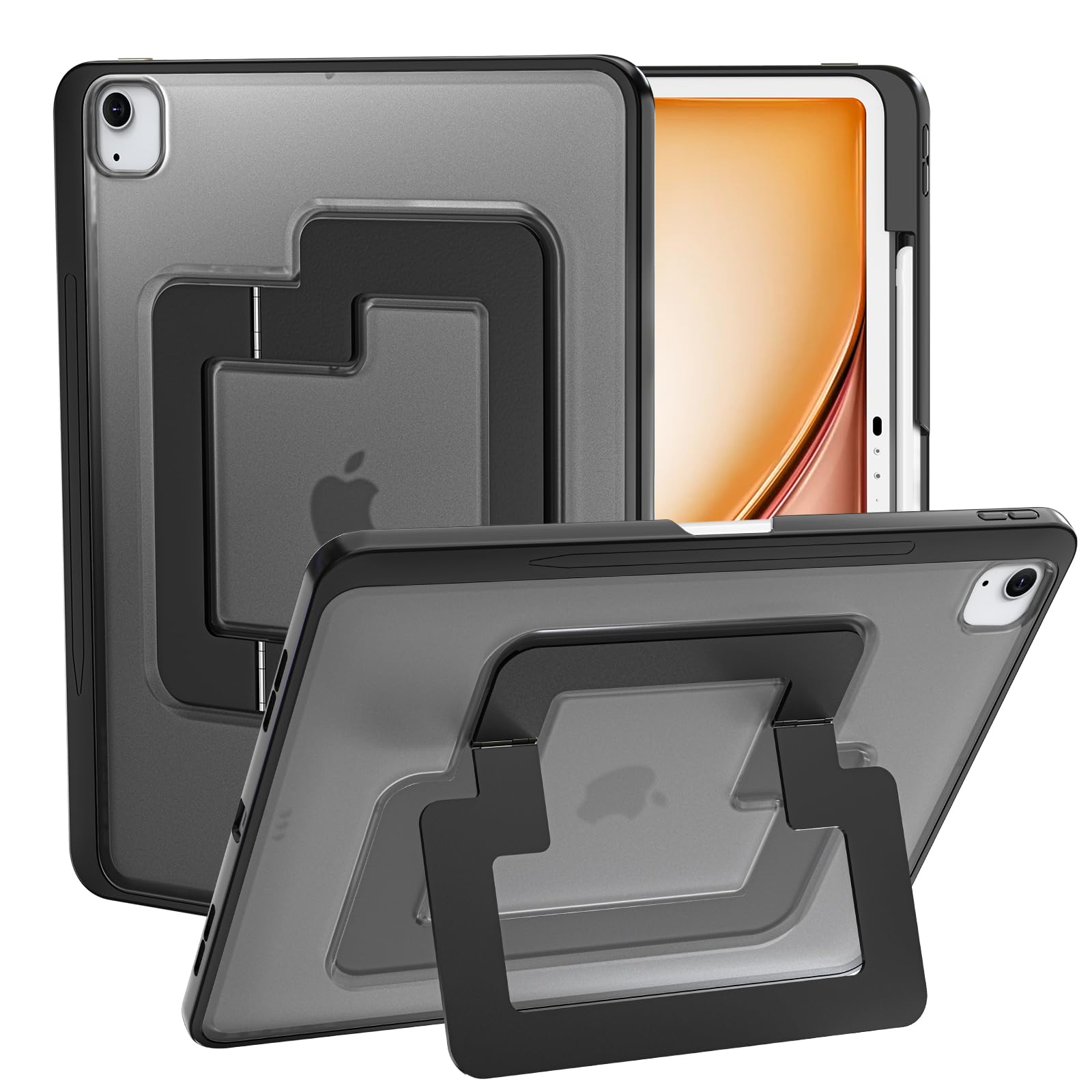 smhokesu iPad Air 11インチ ケース M3/M2 第7/6世代 (2025/2024) iPad air 第5/4世代 ケース 10.9インチ iPad Pro 11インチ (2018/2020/2021) 対応 アルミニウム合金スタンド ペン収納 縦向き/横向きスタンド -半透明ブラック
