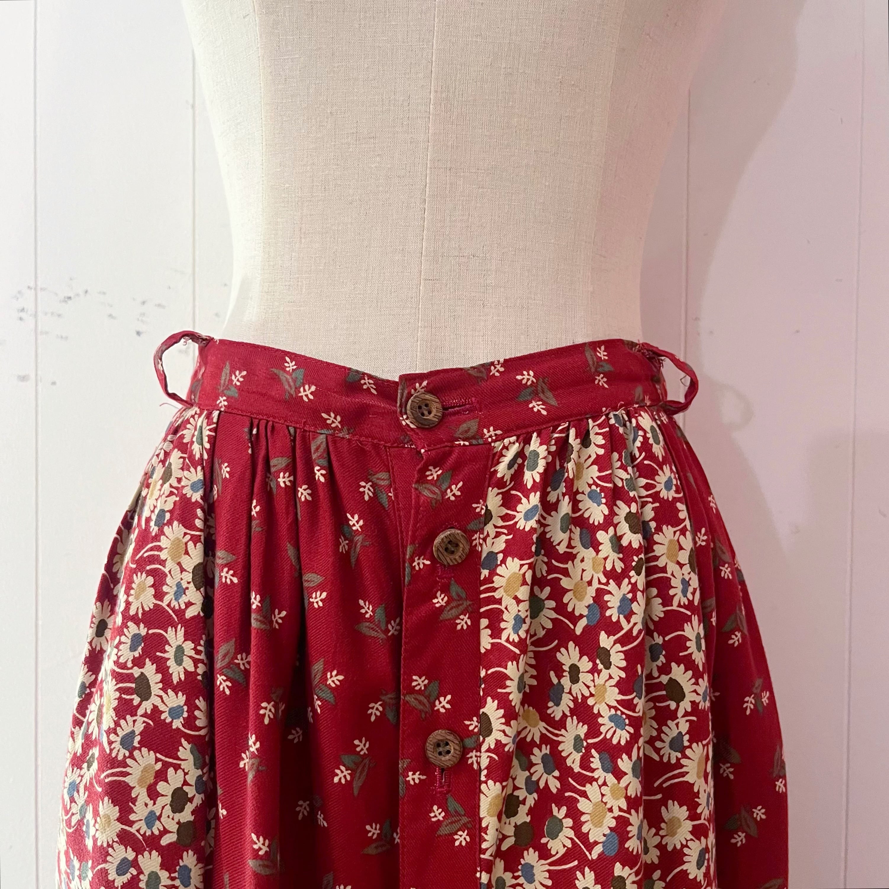 red flower patchwork tiered skirt