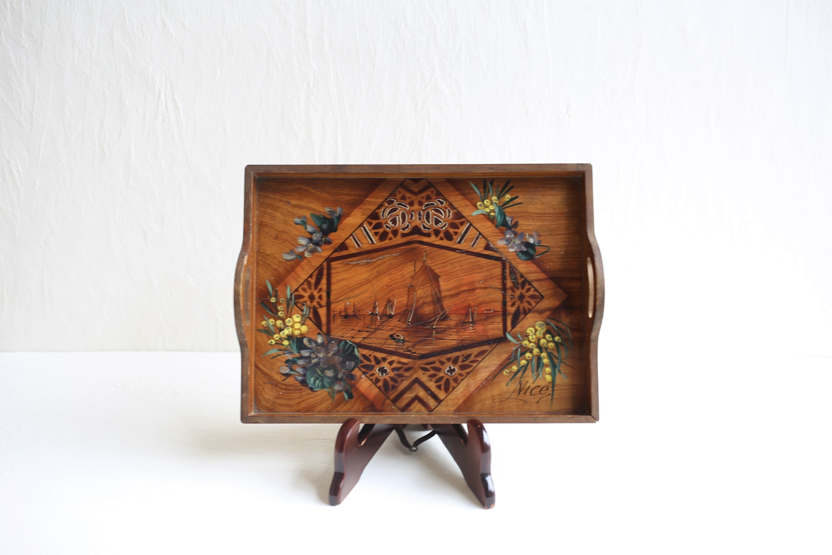 フランス アンティーク モシュリンヌ ミニトレイ 『NICE』スミレ×ミモザ N-03946