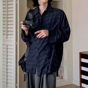 レトロダークチェック柄シャツ　1267