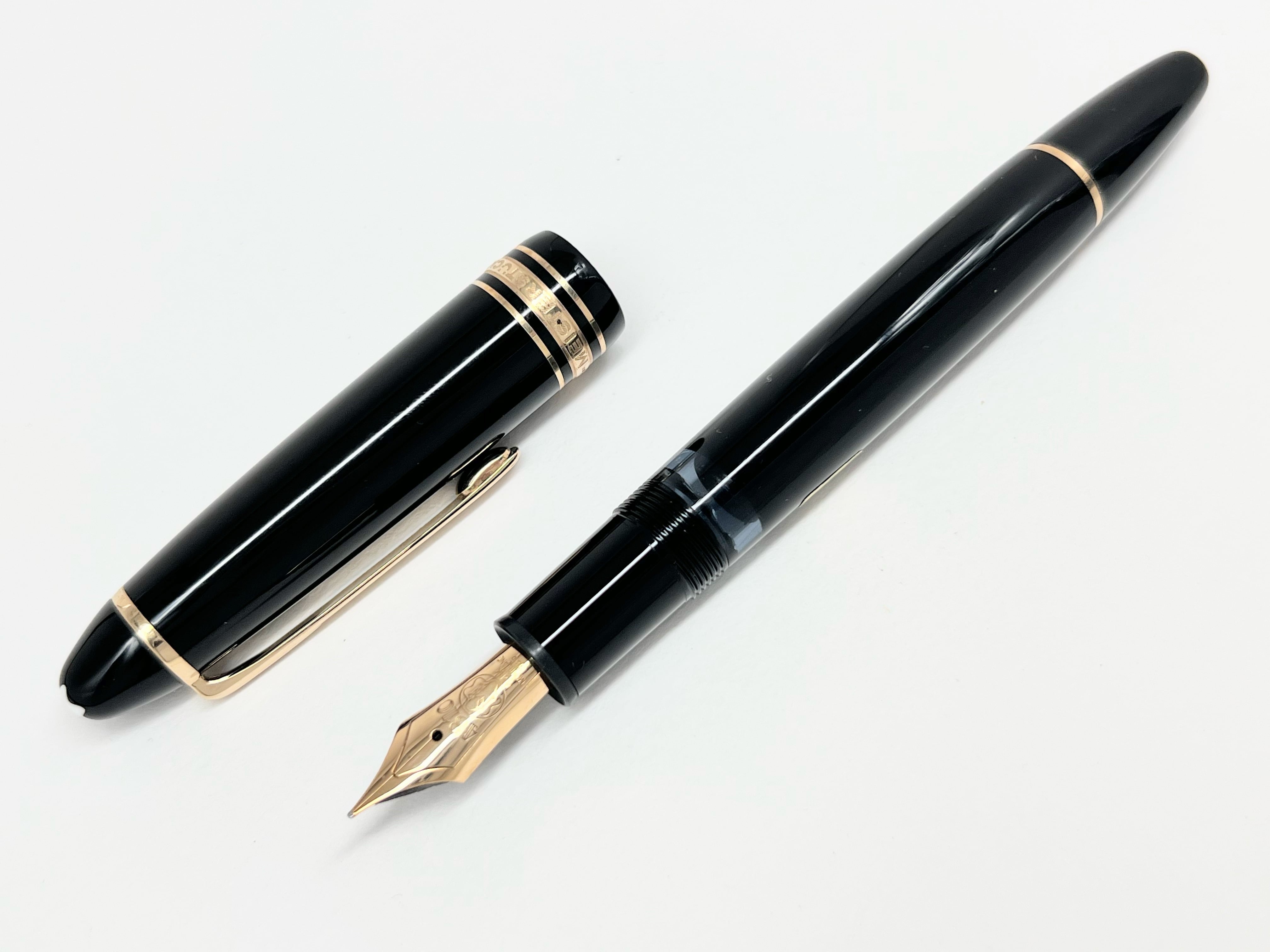 極美品●MONTBLANC モンブラン マイスターシュテュック No.146 ペン先14K Mニブ ホワイトスター 万年筆 ブラック×ゴールド約142cmグリップ幅