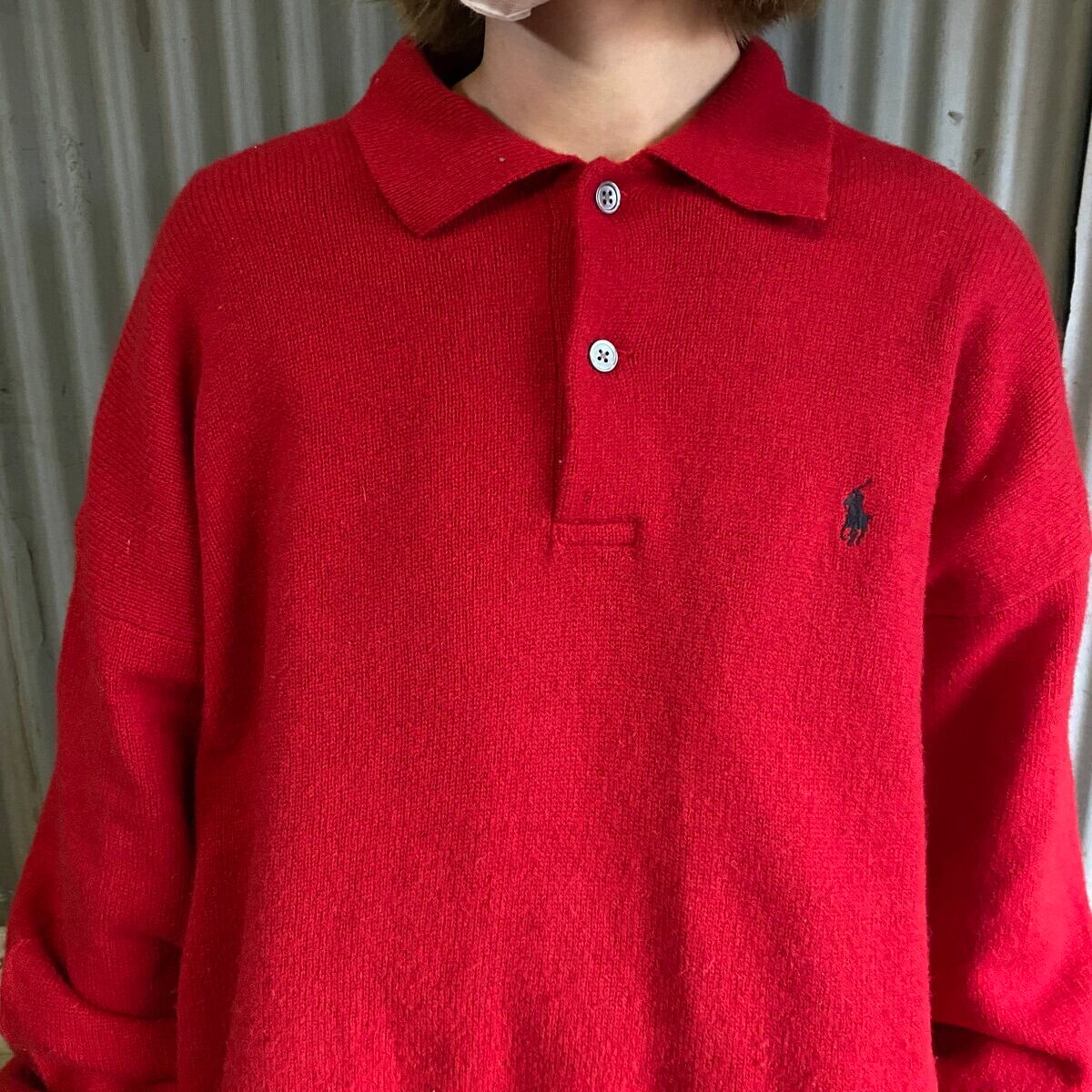 ビンテージ 90s ラルフローレン 赤 キッズ 襟付き ニット セーター
