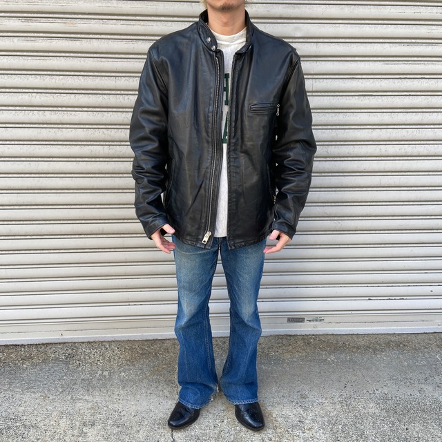 Schott 641 シングルレザーライダースジャケット 牛革 本革 黒 L