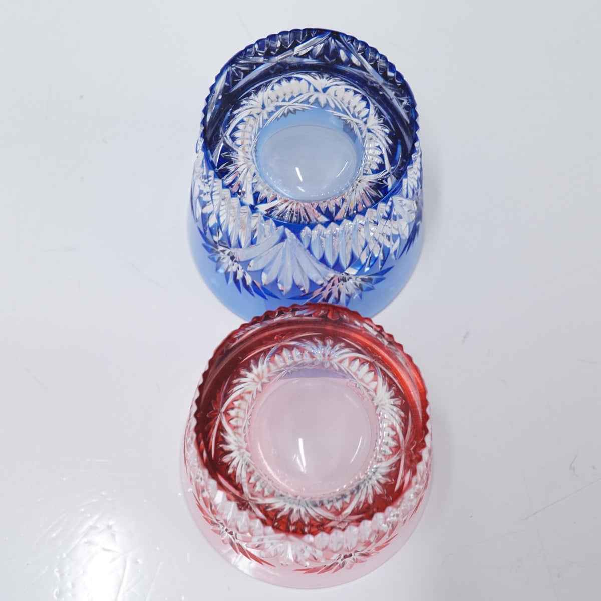カガミクリスタル USED超美品 江戸切子 冷酒杯 ペアミニロック 120? 笹