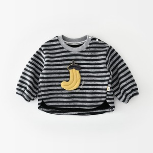 【73-110】冬バナナモチーフ付きボーダー長袖Tシャツ ベビーコーディネート 防風