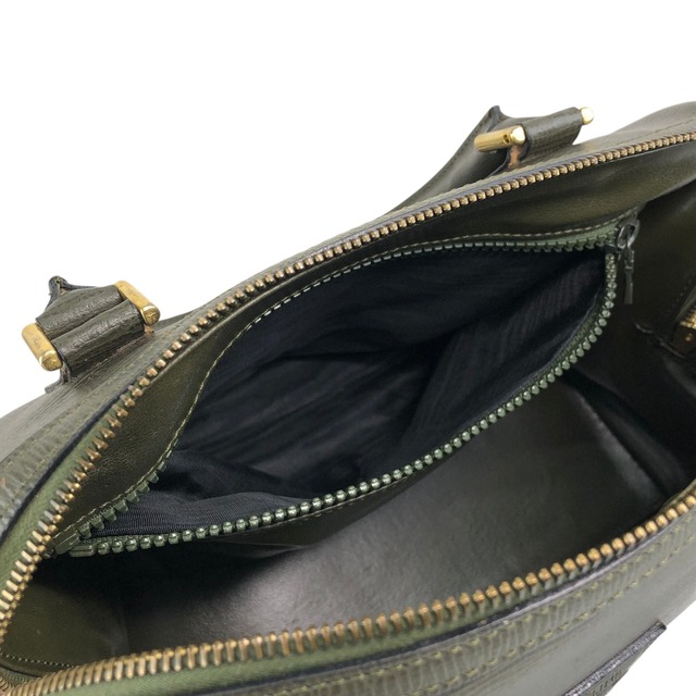 CELINE セリーヌ ハンドバッグ カーキ ブラゾン型押し レザー ミニボストン vintage ヴィンテージ オールド 3aca5z
