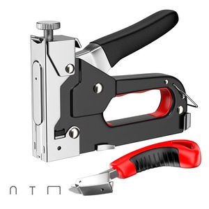 【在庫処分】ガンタッカー ハンドタッカー セット 強力型 手動式 コ型・U型・I型替針対応可能 DIY 配線固定 木材裏止め 大工 ステープルリムーバー付き 収納ボックス ３種類替針共に600本付き