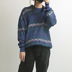 descente golf collection 日本製 リネン×コットン 3Dニット セーター 古着 used