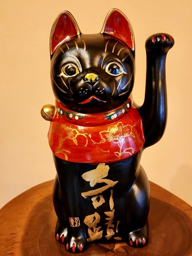 帝国ホテルプラザ東京「花道」記念　限定招き猫　大正猫　(黒・中) 「奇蹟・LOVE」