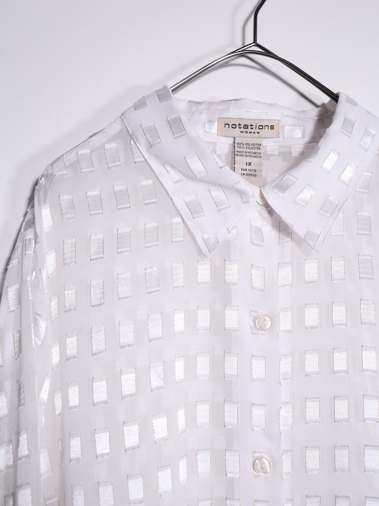 square jacquard white sheer shirt - 8