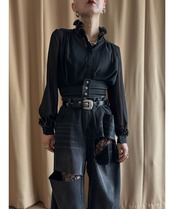 At.e-li-er black sheer shirt-4719-5