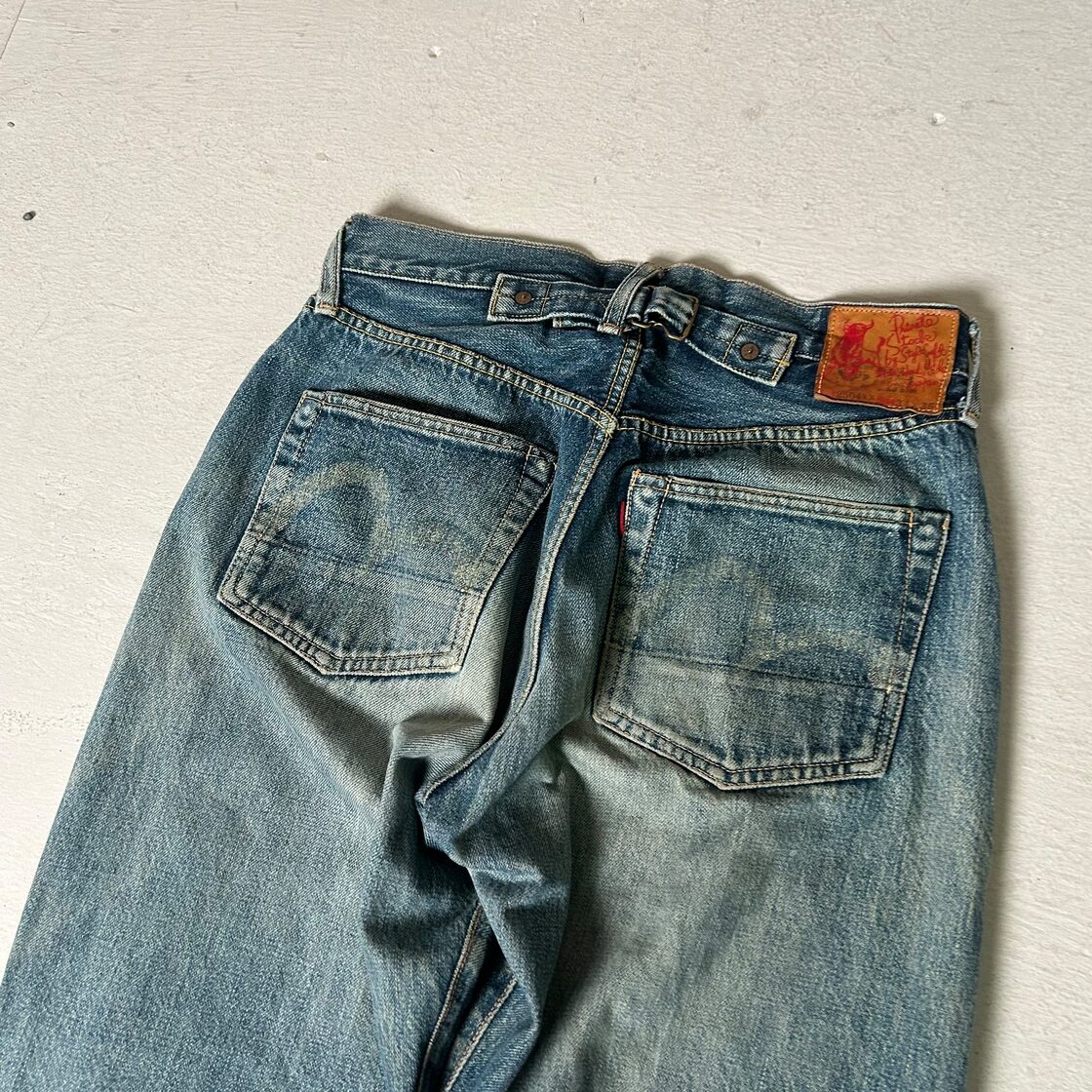 Evisu エビス 最初期 ダメージストレートデニム 希少 水牛革パッチ 