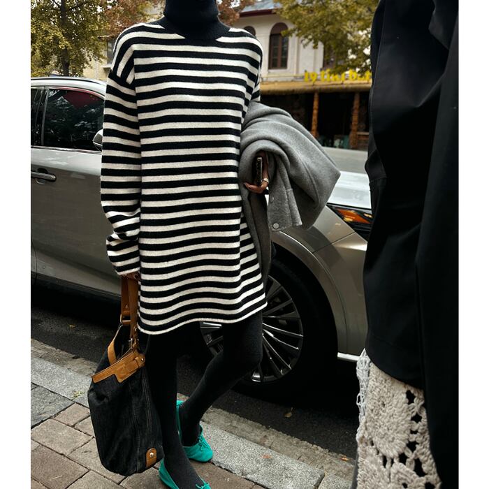 ハイネックストライプニットワンピース［M-L］ | MeraviOggi