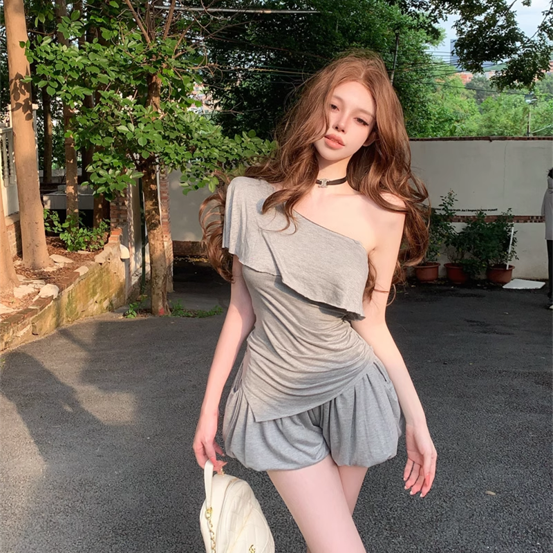 【set】ワンショルダートップス×バルーンショートパンツセット M32677