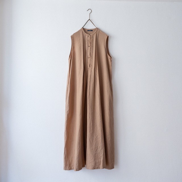 pin tuck sleeveless dress／mid weight linen〈new brown〉