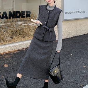 Gray shirt, vest and skirt three-piece set S482