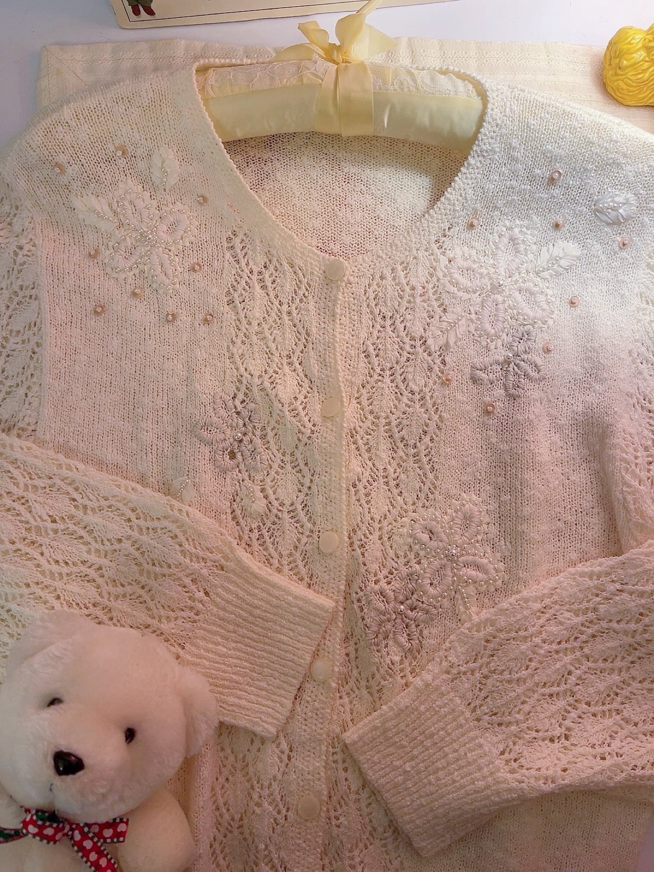 flower sequin open work cardigan