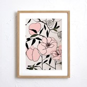 Natural｜花の線画とリアルな質感が調和する北欧モダンアートポスター｜ナチュラルなくすみ色で上品に彩るインテリアにA2ポスター
