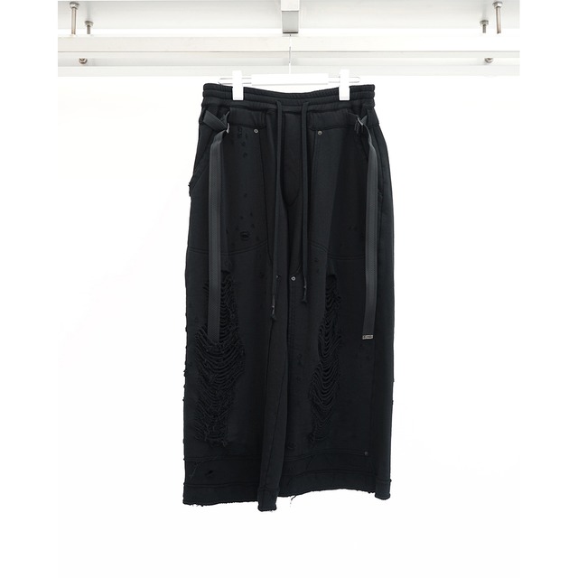 [D.HYGEN] (ディーハイゲン) ST107-1426A Untwisted Shotgun French Terry Wide Cropped Trousers (black)