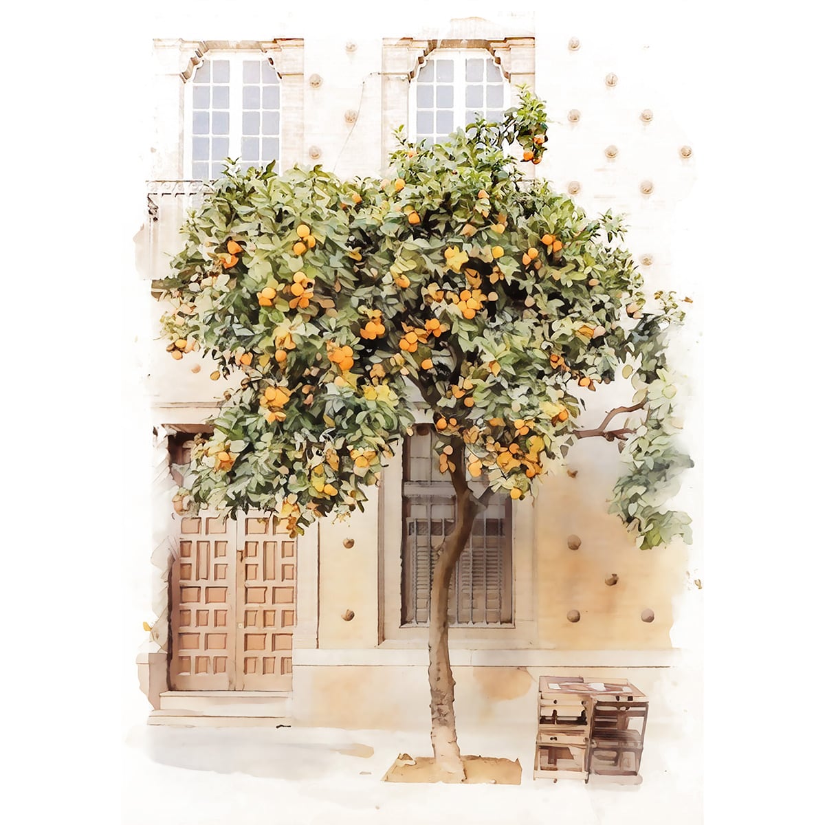 絵画 セリビヤの街並み セビリアのベティス通りのプリント：スペイン