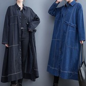配色ステッチ デニム フレア コート 00421