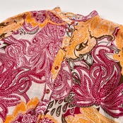 ETRO エトロ ペイズリー 総柄 リネン100% ノーカラー 長袖 プルオーバー シャツ サイズ 44/オレンジ×ピンクレッド系/スタンドカラー/イタリー製
