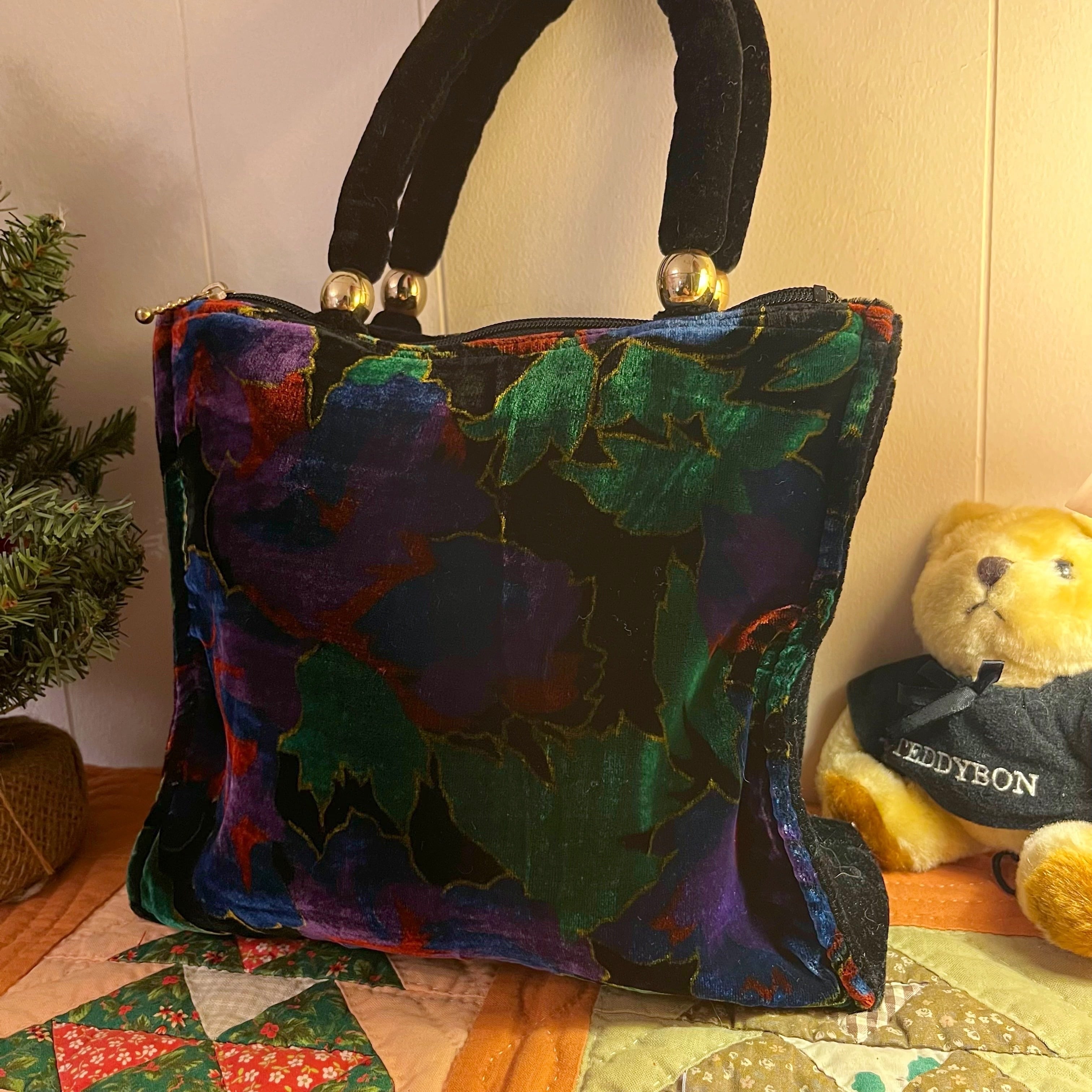 leaf velours square hand bag
