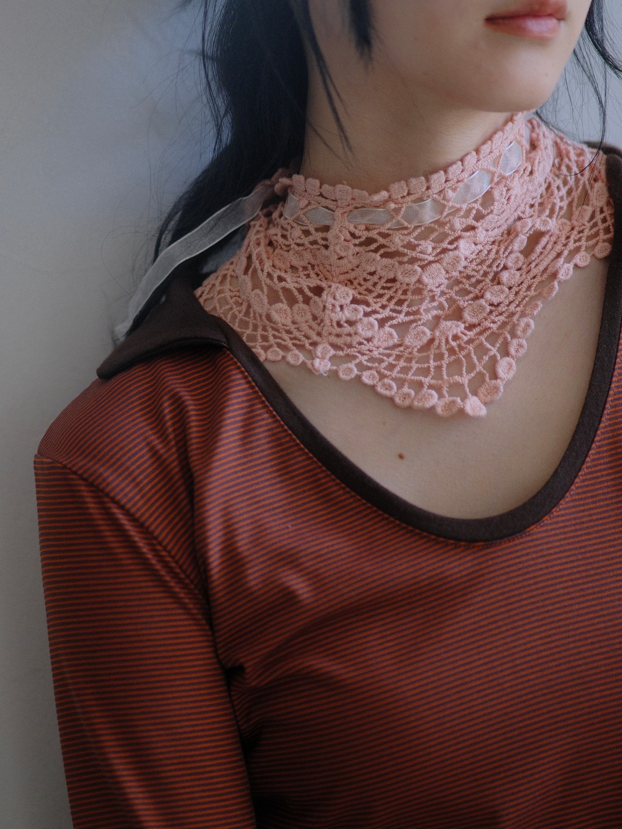 Crochet Lace Choker Scarf / PINK - 2