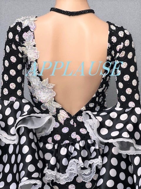 新着】社交ダンス ドレス スタンダード モダンドレス 白水玉 M ST-22