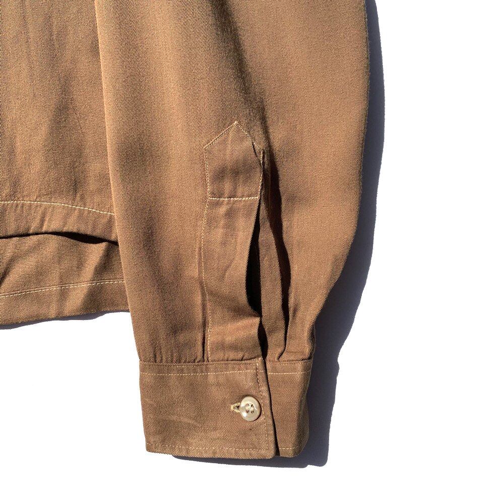 トップス 40s rayon gabardine shirts Vintage 30s 40s Rayon Loop Collar Flap Pocket Brown Gabardine