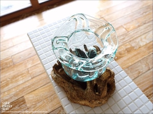 硝子フラワーベースTuli/11 花瓶 メダカ鉢 めだか鉢 プリミティブガラスベース 吹きガラス 手作り 一点物 自然な様 idavase