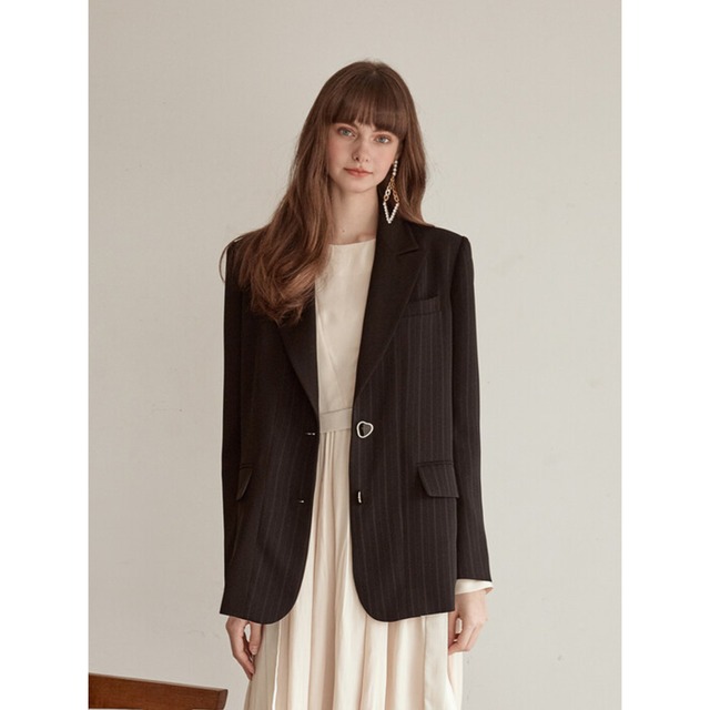 [ETMON] Single Stripe Jacket, Black 正規品 韓国 ブランド 韓国ファッション 韓国代行 ジャケット