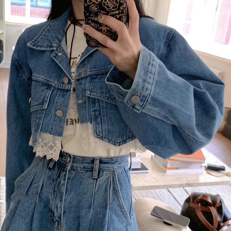 15　 レース襟デニムジャケット July レースリメイクデニムジャケット おしゃれ秋服 お揃い 2024
