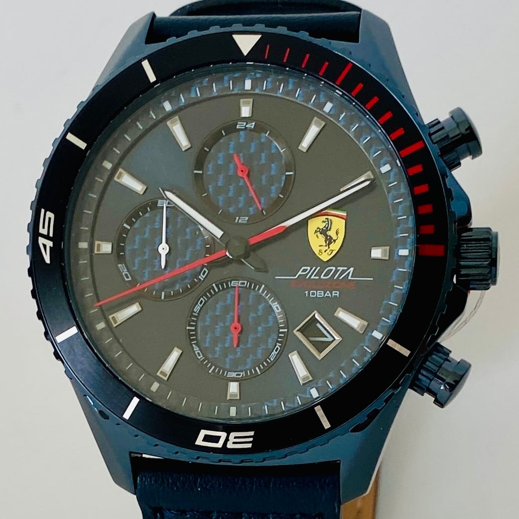 【高級時計 フェラーリ】Ferrari オフィシャル クロノグラフ 黒