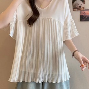 【送料無料】 ブラウス 3色 トップス シアー ロング丈 チュニック ゆったり 半袖 Vネック Aライン フレア プルオーバー プリーツ 薄手生地 無地 かわいい 大人可愛い 大人女子 こなれ感 シンプル カジュアル 大人 上品 おしゃれ お洒落 ラフ コンサバ エレガント フェミニン ガーリー シック デート お出かけ お茶会 女子会 休日 授業参観 夏 30代 40代 女性用 レディース 着回し プチプライス カラバリ デイリーユース 普段使い ファッション 定番アイテム 着痩せ 垢抜け