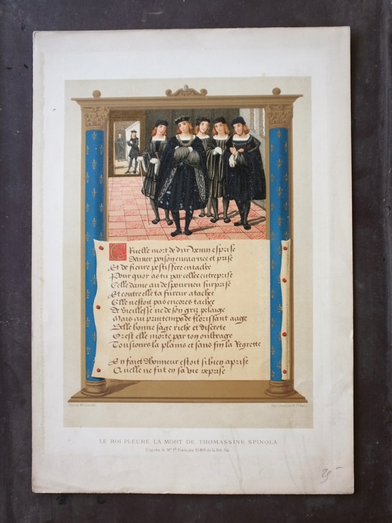 19世紀 フランス ルイ12世 死を痛む美しい図版 アンティーク