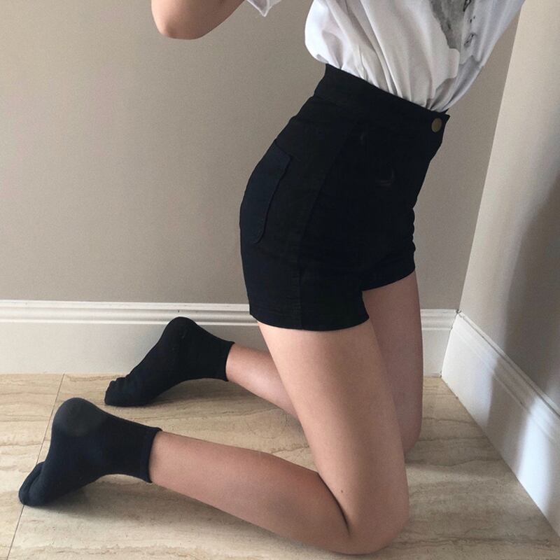 パンツ サマー薄手ブラックハイウェストウェストスリムショーツ 夏物 ブルマー スーパーモール6559574033