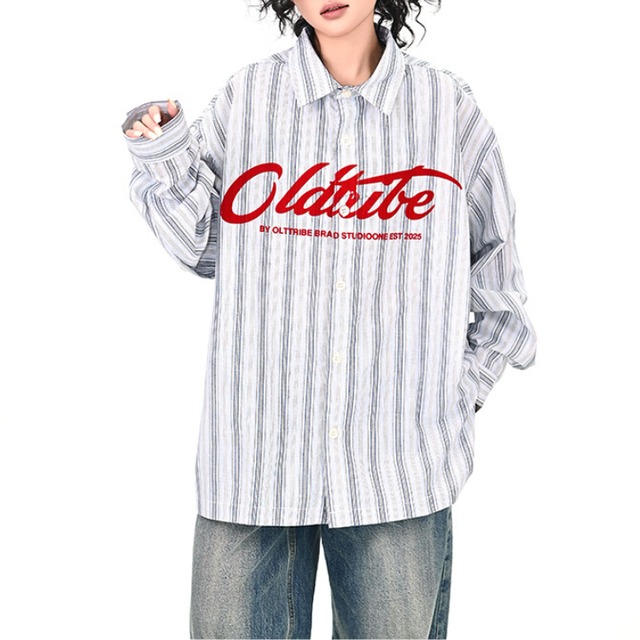 striped front logo shirt　ストライプフロントロゴシャツ　J1227