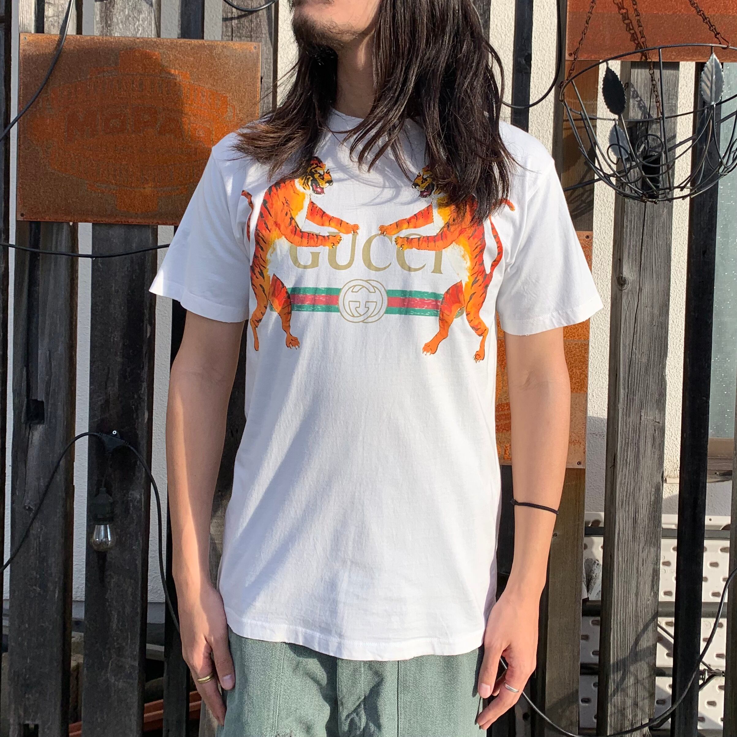 GUCCI ラグラン タイガープリントTシャツ オレンジ 2010's イタリア製 GUCCI グッチ ヴィンテージ加工 虎 タイガー T