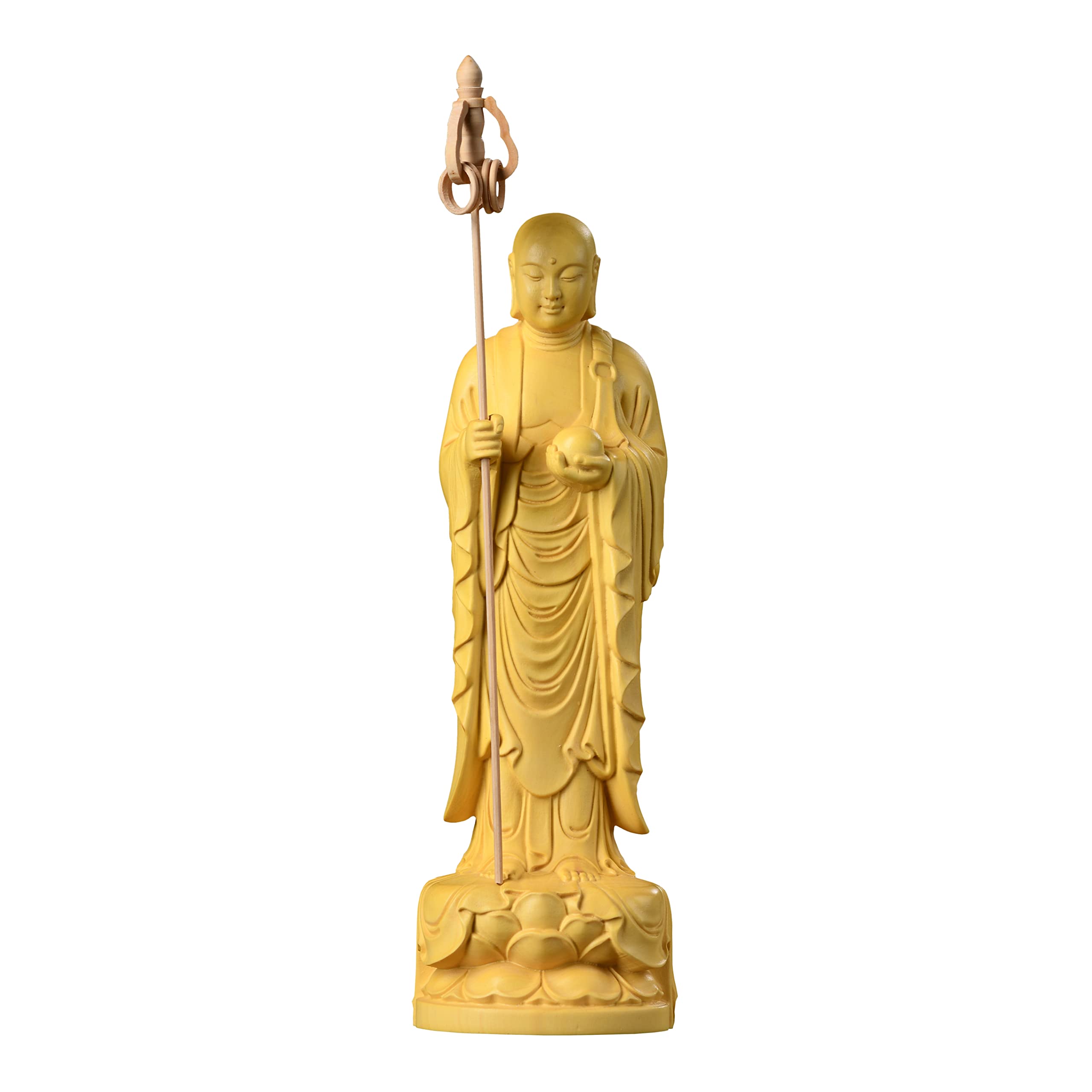 【努力特価】仏像 地蔵菩薩 仏壇仏像 木彫り置物 柘植の木 祈る 厄除け 子育て 水子供養 守護 (高さ22.5cm×巾6cm×奥行5cm)
