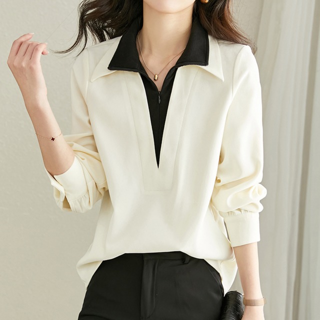 ツーピース風ダブルカラーブラウス Me1413