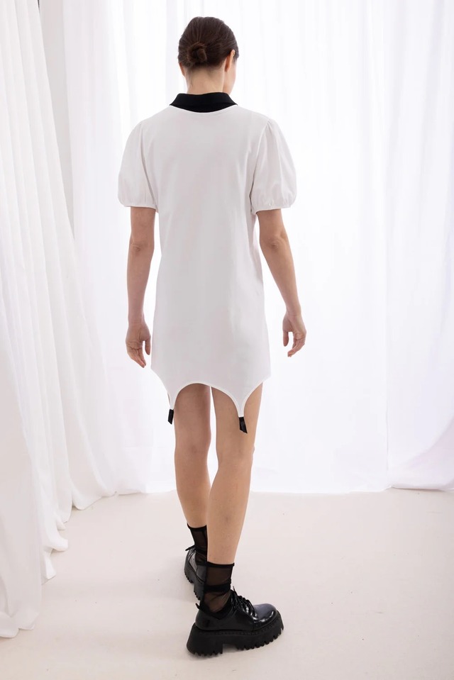 ANNA POLO SUSPENDER DRESS - WHITE+BLACK