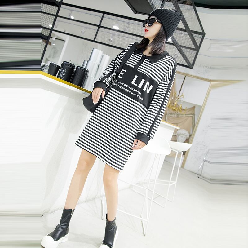 プラスサイズのレディース2020秋の新しい脂肪の姉妹mmレトロストライプルーズウエスト痩身ドレス ミックスインファッション86603647173