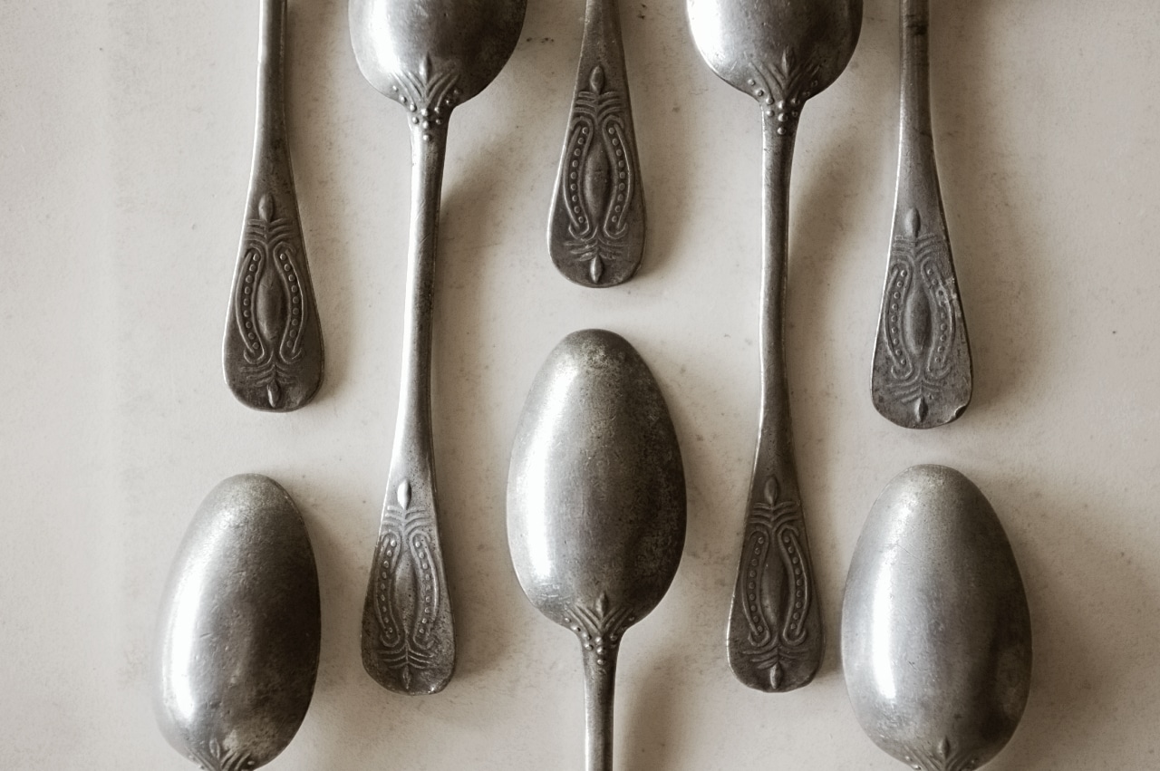 19世紀 フランス エタン 灰色葡萄とカフェスプーン アンティーク