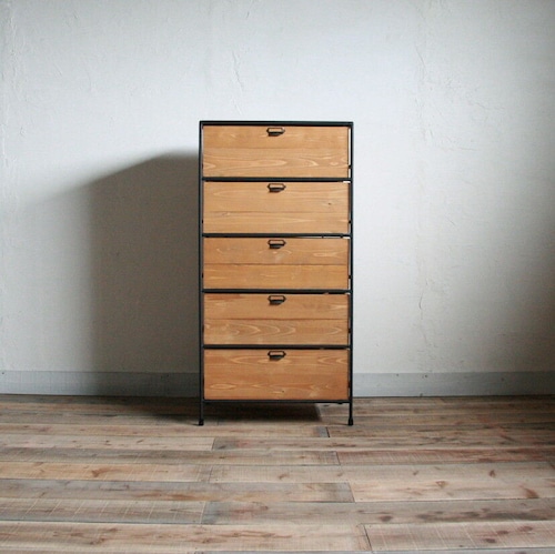 オーダー専用 アイアンと木箱のドロワー 1列5段 W75