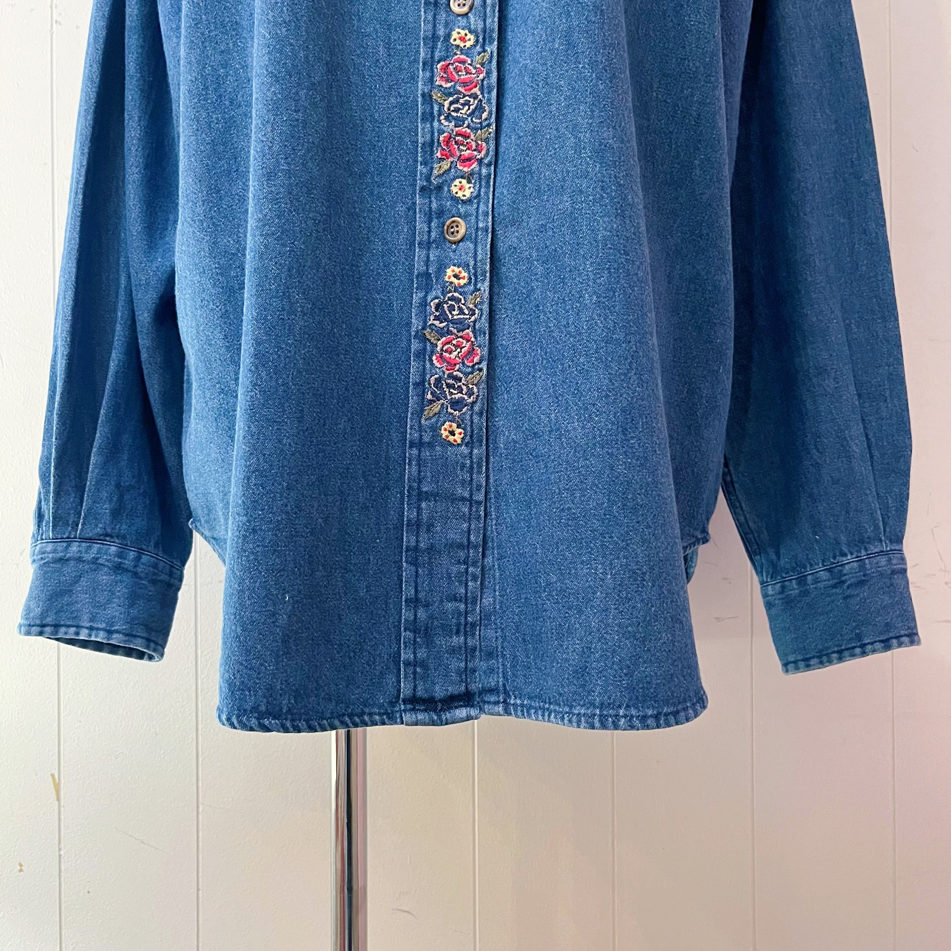 rose embroidery denim shirt