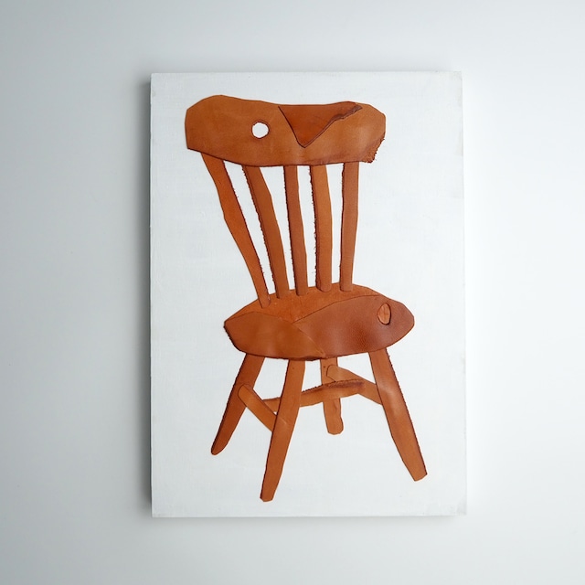 Leather collage art (wood chair) A4 size wooden panel